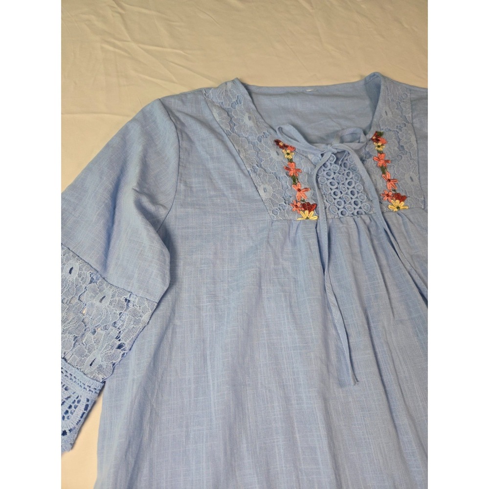 Light Blue Embroidered Eyelet Lace Peasant Top Sz 3XL Boho Cottagecore Prairie - Picture 9 of 16
